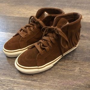 VANS brown suede fringe high-top sneakers 8 NWT